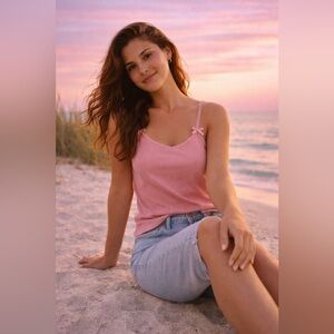 American Eagle Mauve Bow Strap Cropped Tank Top Size L NWOT